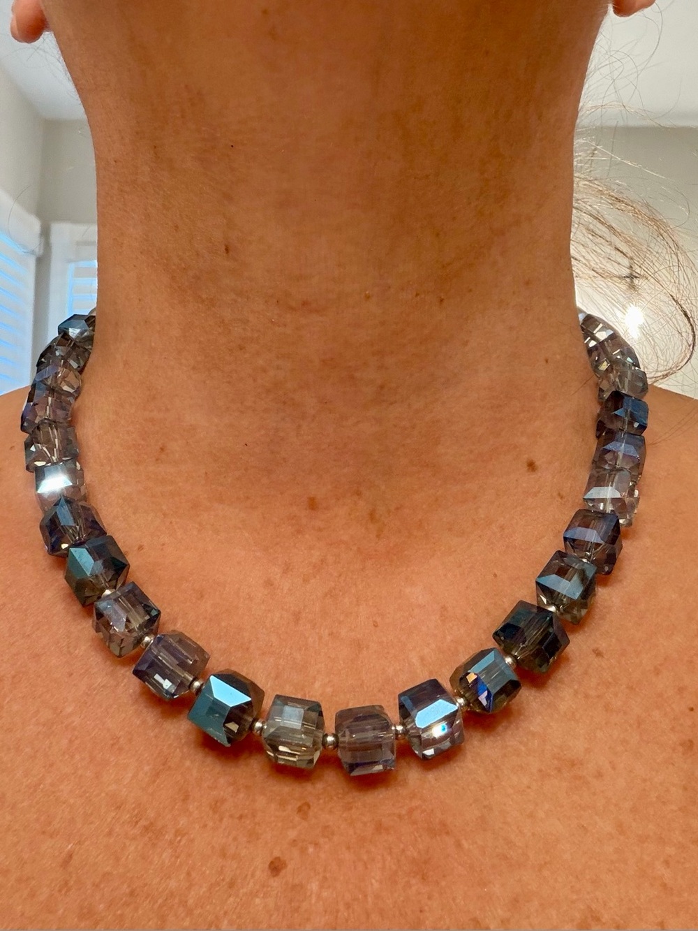 Park Lane Four Square Blue Glass Bead Necklace and Bracelet Set  NWOT
